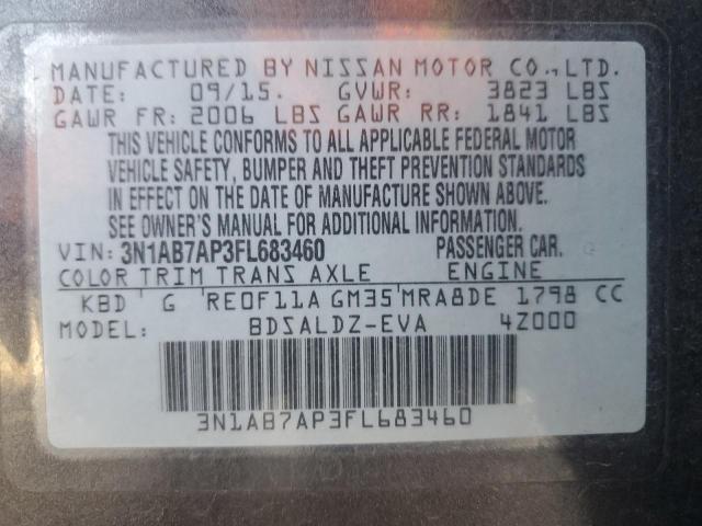2015 Nissan Sentra S VIN: 3N1AB7AP3FL683460 Lot: 55779564