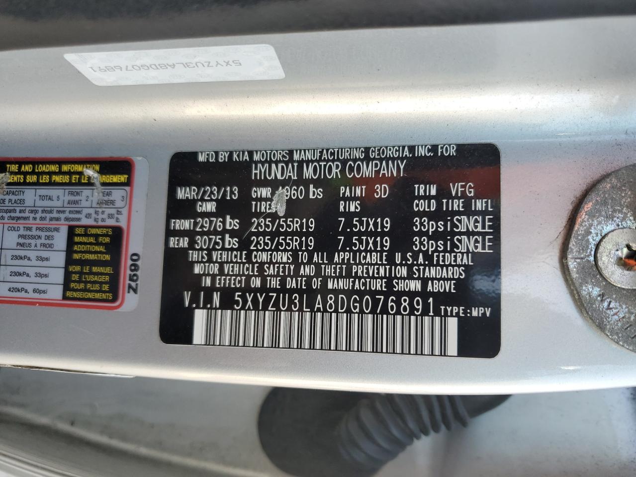 5XYZU3LA8DG076891 2013 Hyundai Santa Fe Sport