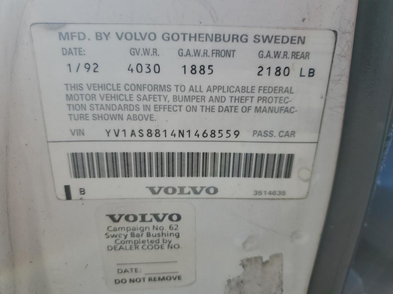 YV1AS8814N1468559 1992 Volvo 240 Base