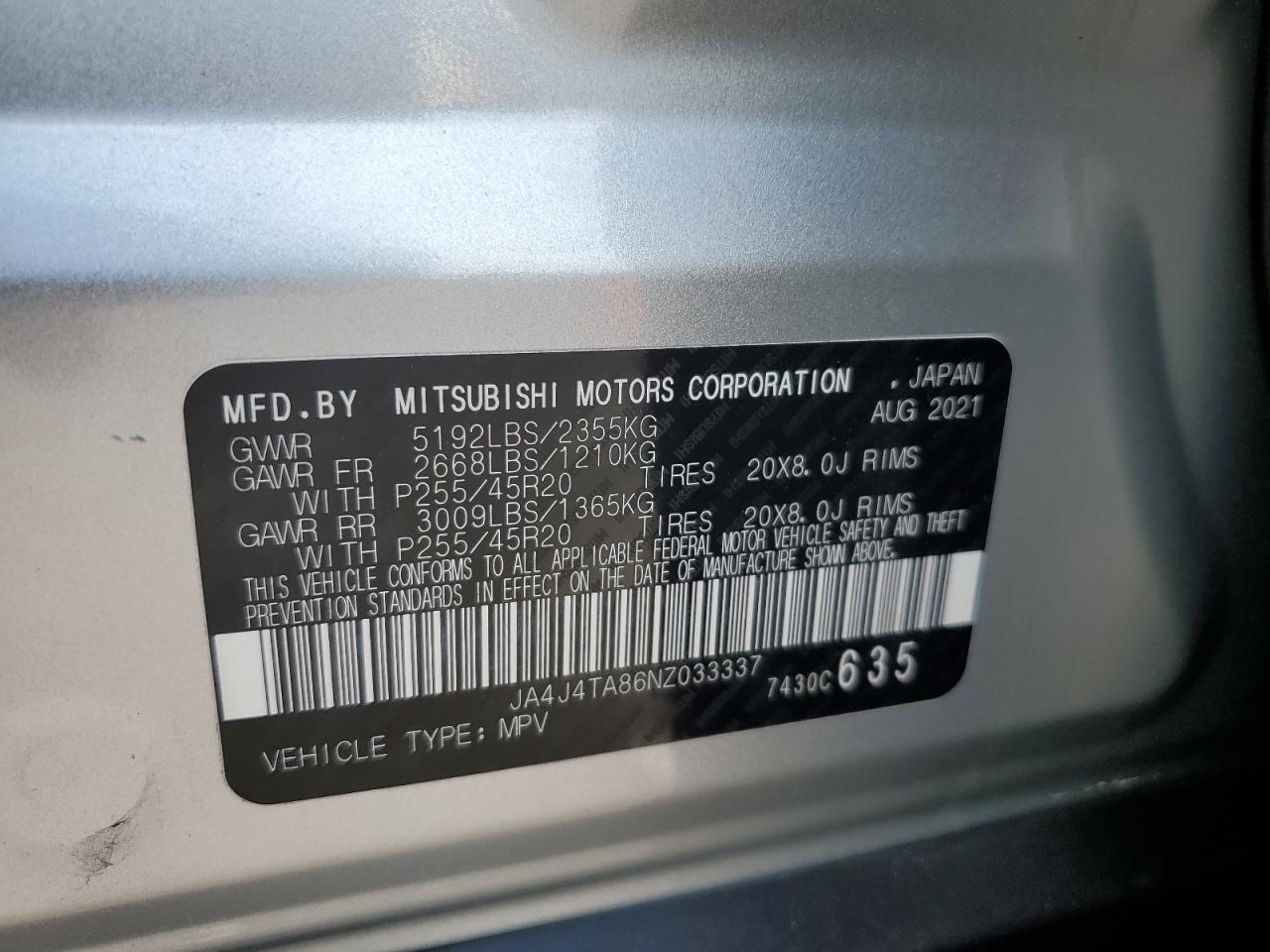 JA4J4TA86NZ033337 2022 Mitsubishi Outlander Es