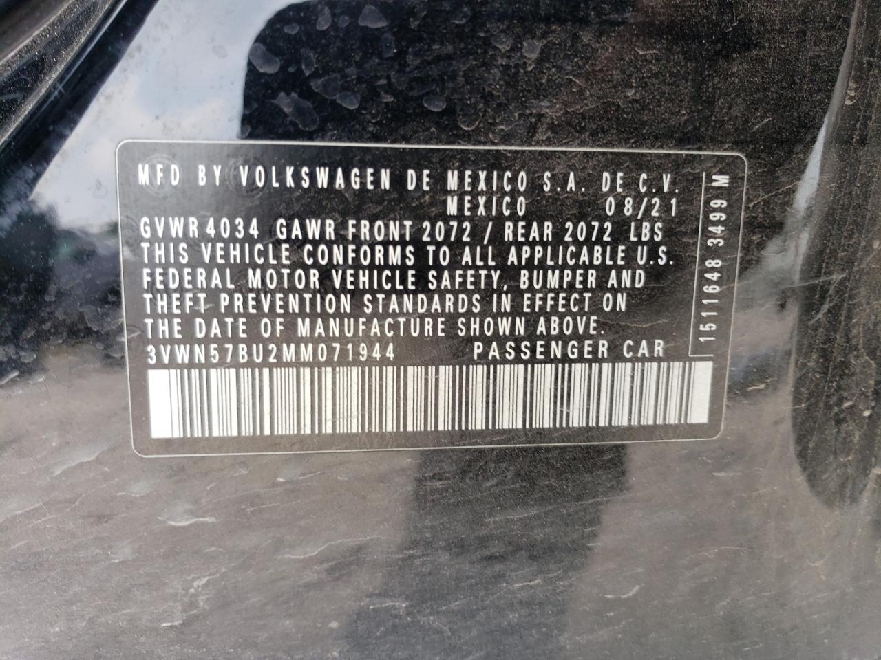 3VWN57BU2MM071944 2021 Volkswagen Jetta S