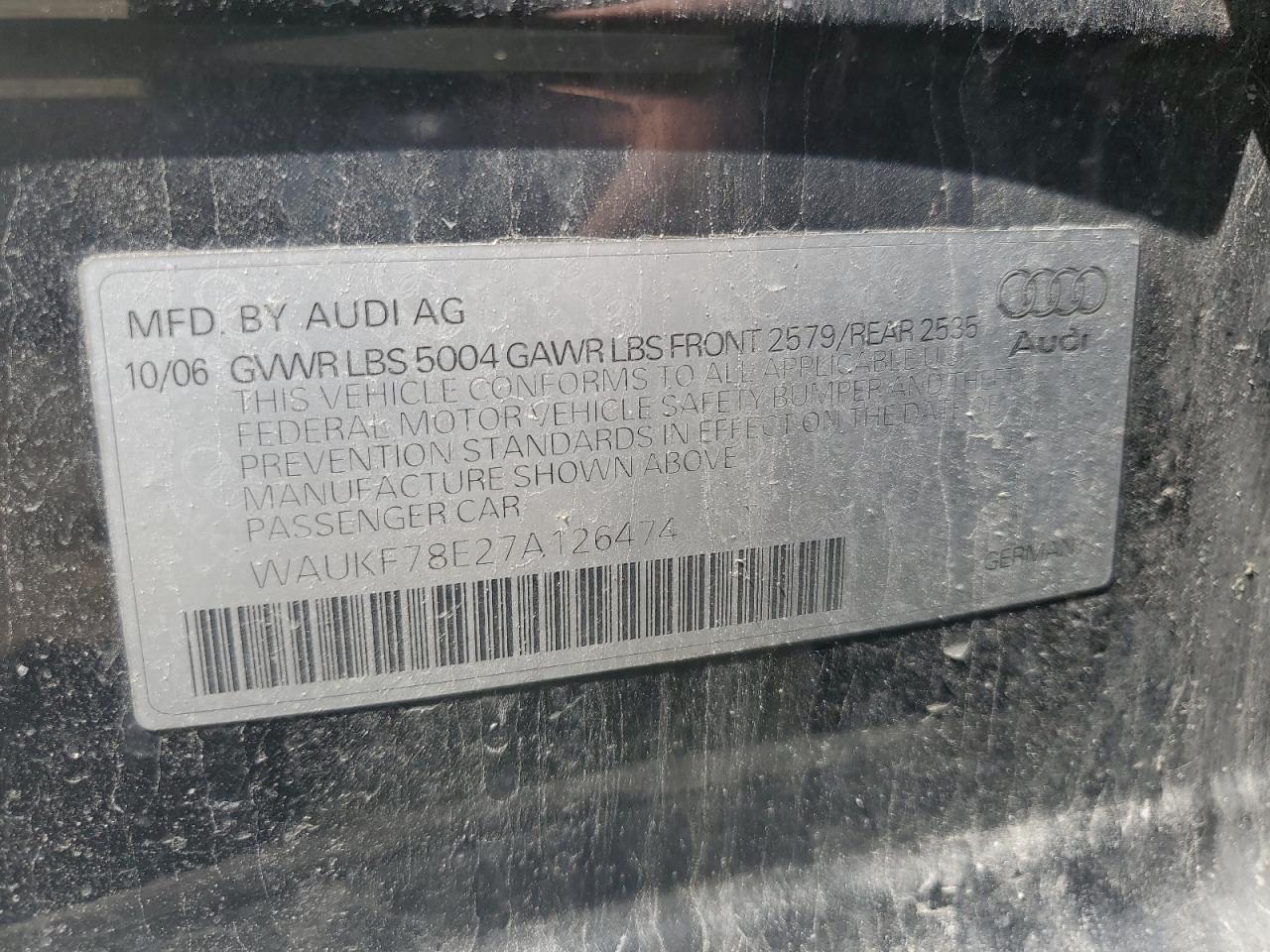 WAUKF78E27A126474 2007 Audi A4 2.0T Avant Quattro