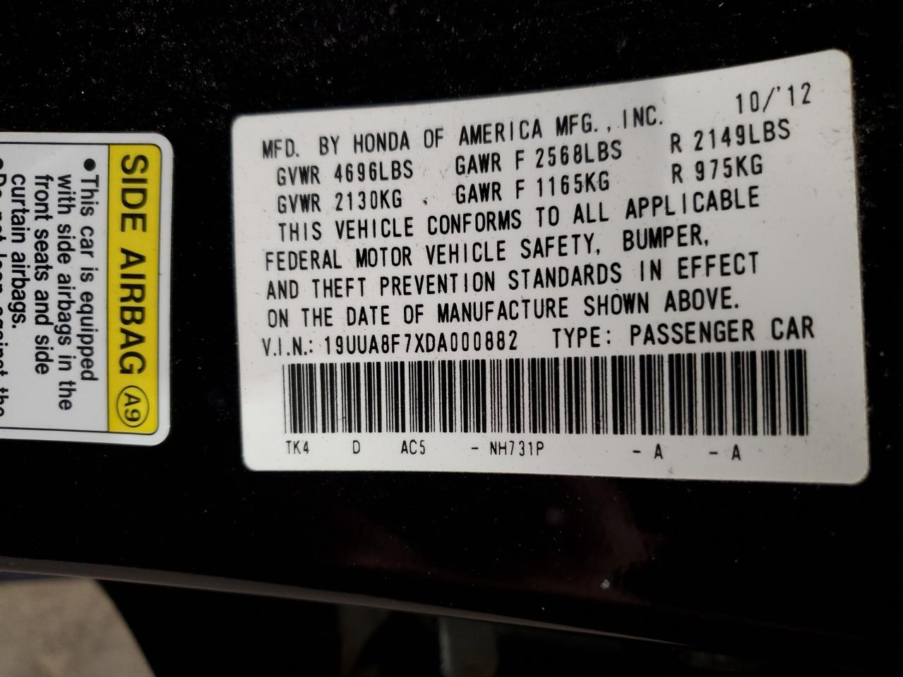 19UUA8F7XDA000882 2013 Acura Tl Advance