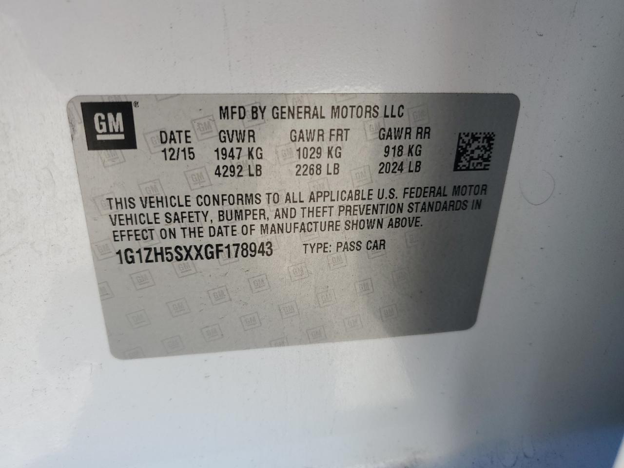 1G1ZH5SXXGF178943 CHEVROLET MALIBU 2016
