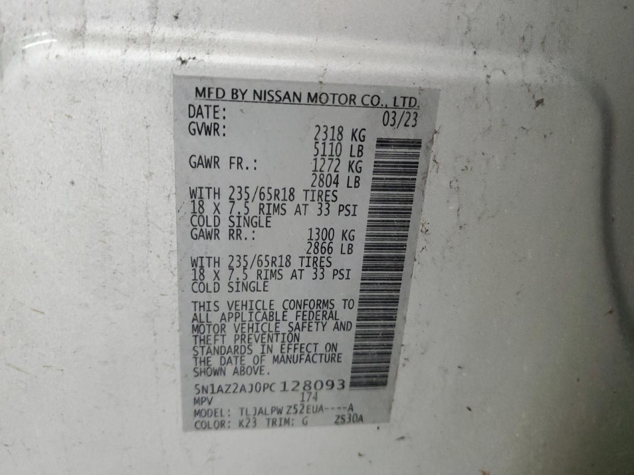 5N1AZ2AJ0PC128093 2023 Nissan Murano S