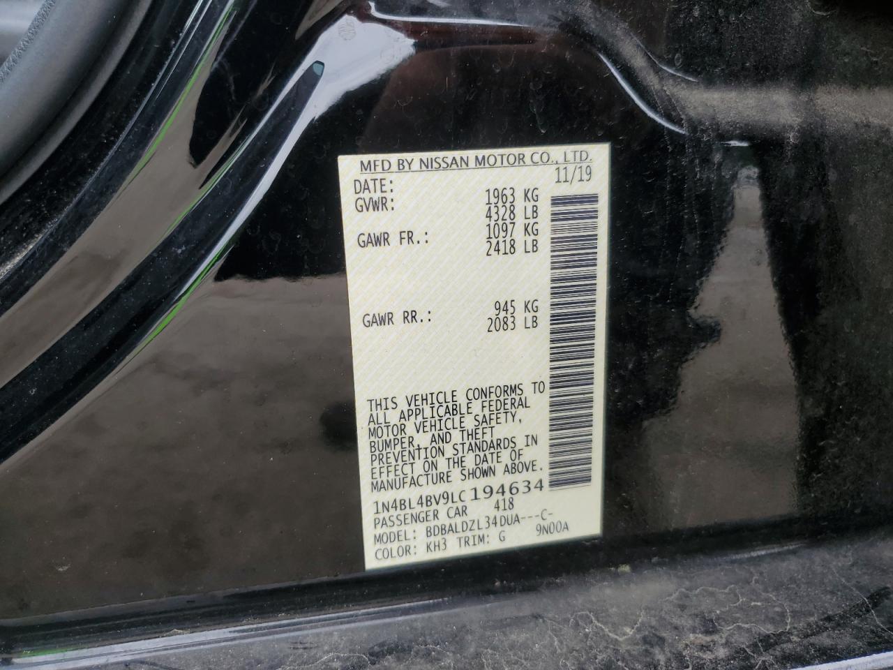 1N4BL4BV9LC194634 NISSAN ALTIMA 2020
