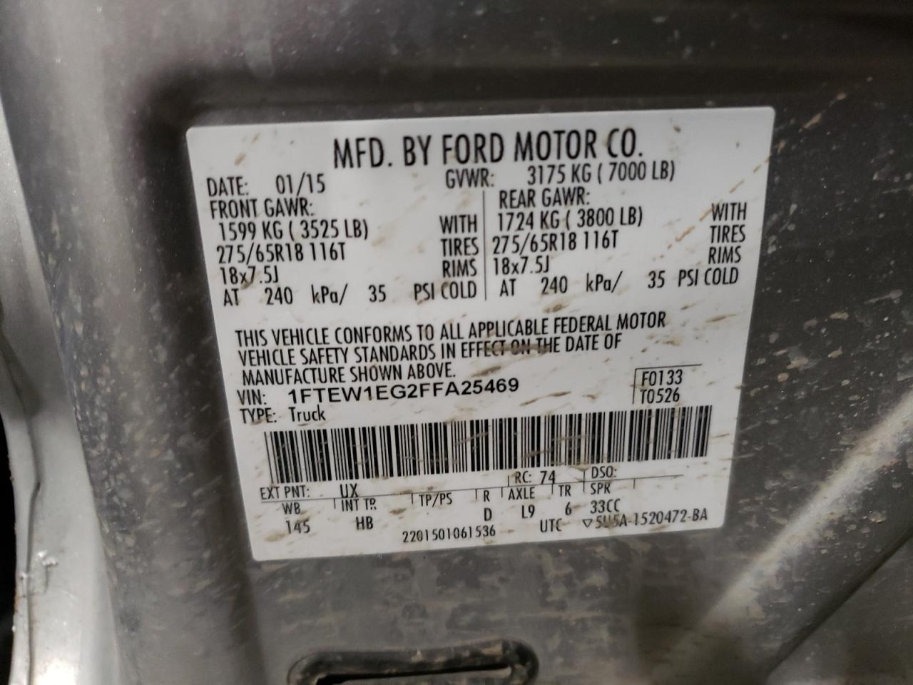 1FTEW1EG2FFA25469 2015 Ford F150 Supercrew