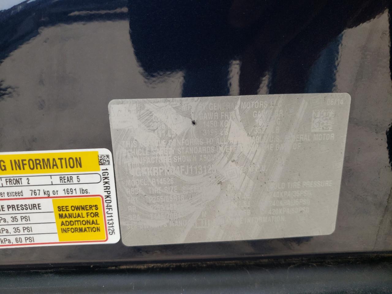 1GKKRPKD4FJ113125 2015 GMC Acadia Sle