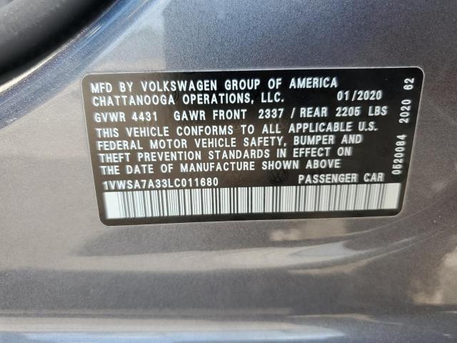 2020 Volkswagen Passat Se VIN: 1VWSA7A33LC011680 Lot: 57194914