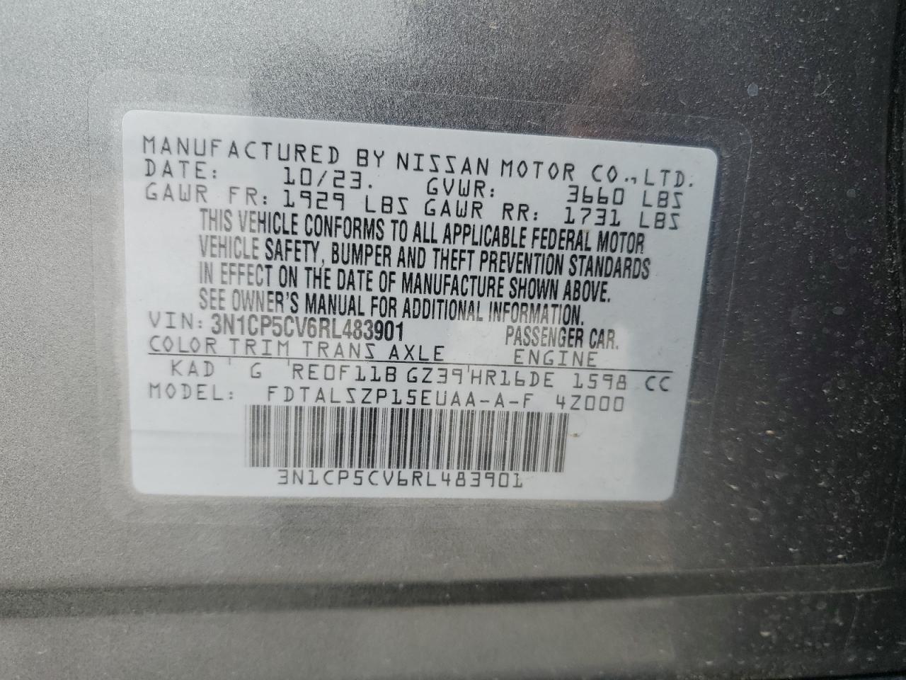 3N1CP5CV6RL483901 2024 Nissan Kicks Sv