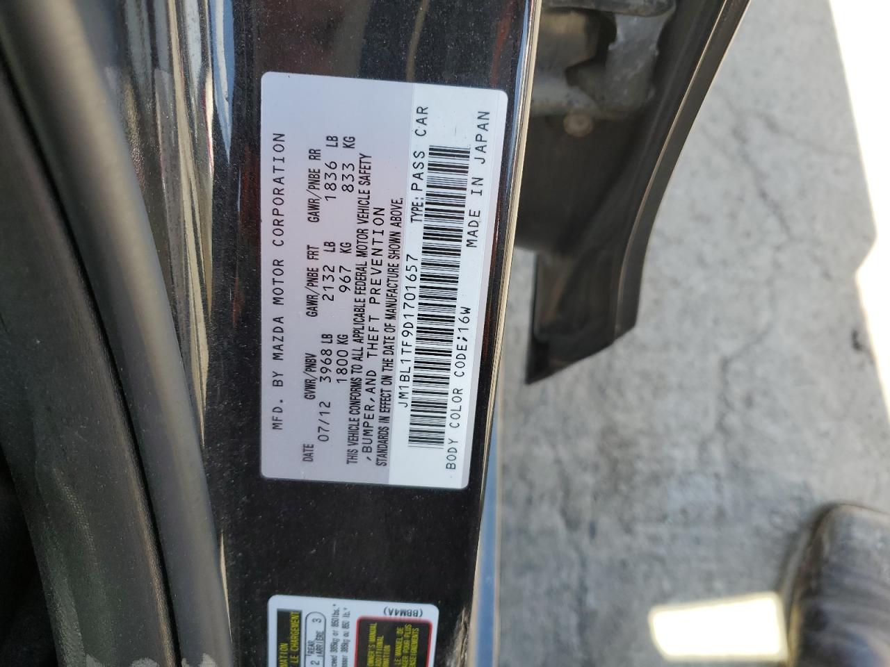 JM1BL1TF9D1701657 2013 Mazda 3 I