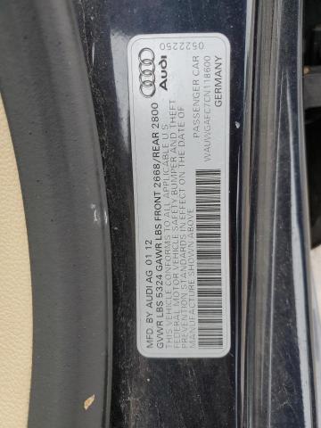 2012 Audi A7 Premium VIN: WAUWGAFC7CN118600 Lot: 54773914