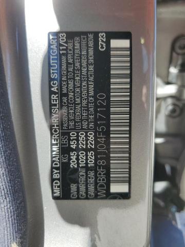 2004 Mercedes-Benz C 240 4Matic VIN: WDBRF81J04F517120 Lot: 56398224