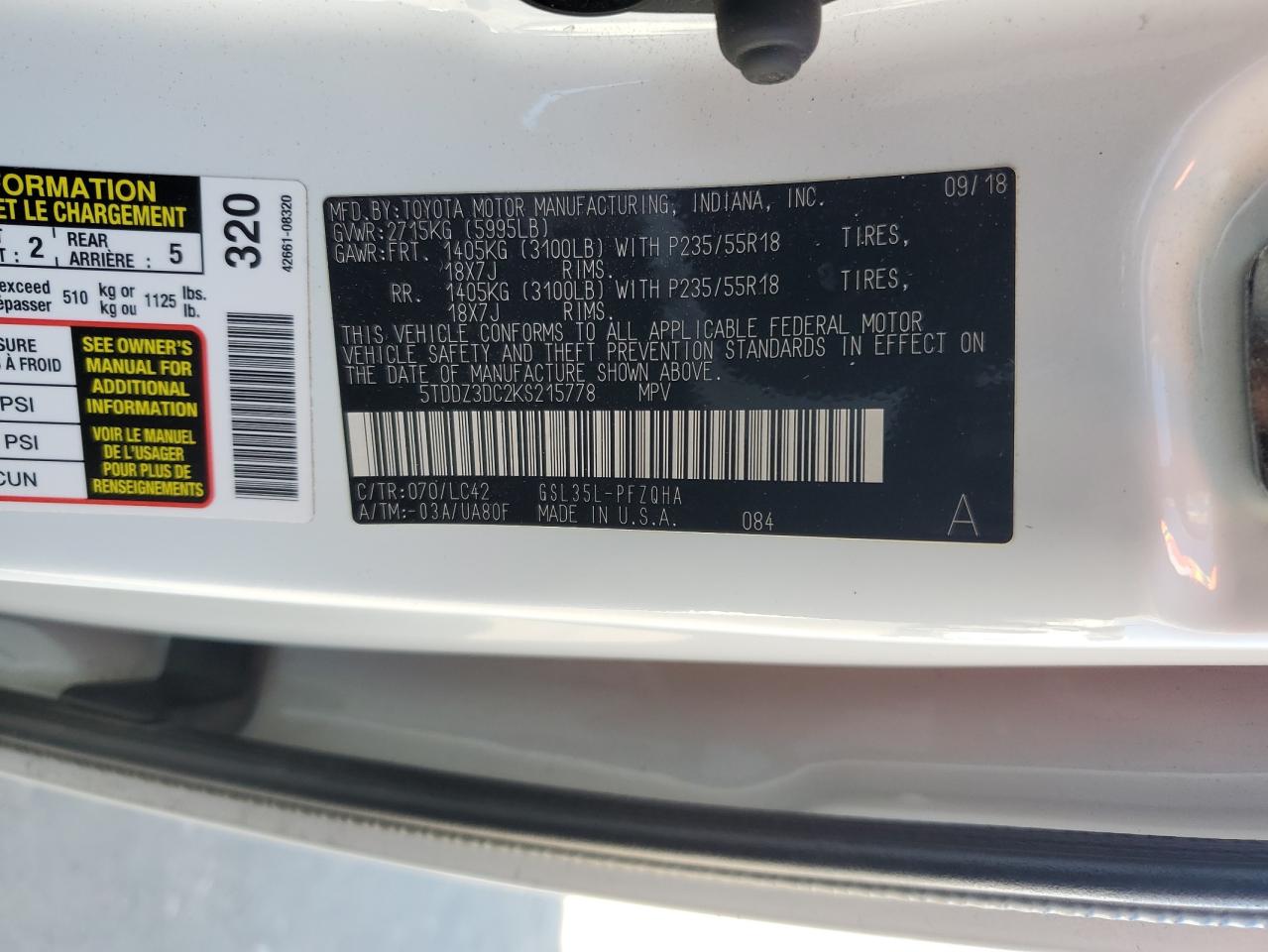 5TDDZ3DC2KS215778 2019 Toyota Sienna Xle