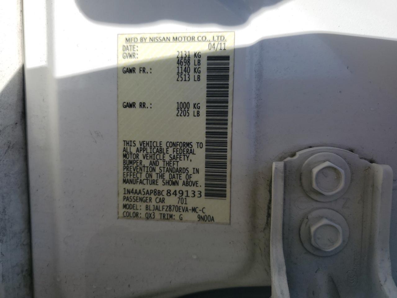 1N4AA5AP8BC849133 2011 Nissan Maxima S