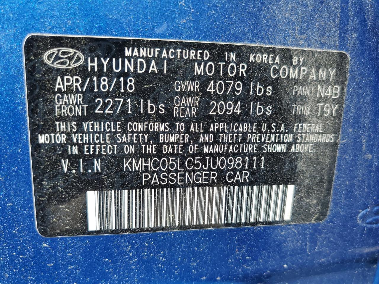 KMHC05LC5JU098111 2018 Hyundai Ioniq Limited