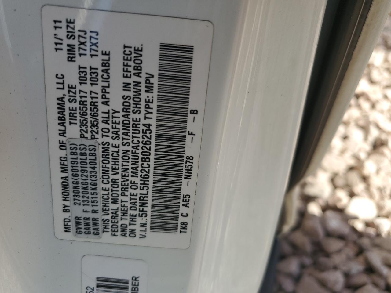 5FNRL5H62CB026254 2012 Honda Odyssey Exl