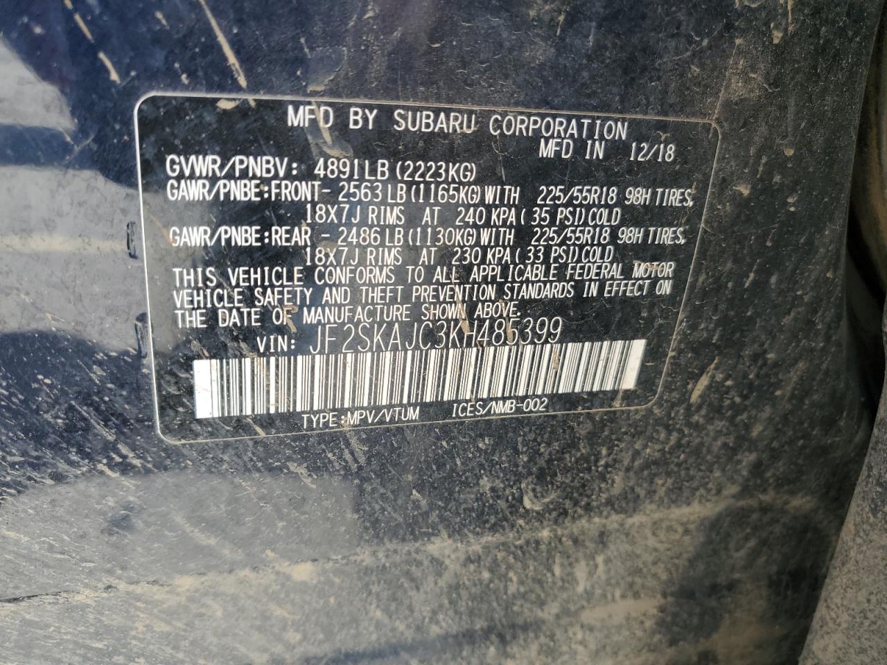 JF2SKAJC3KH485399 2019 Subaru Forester Sport