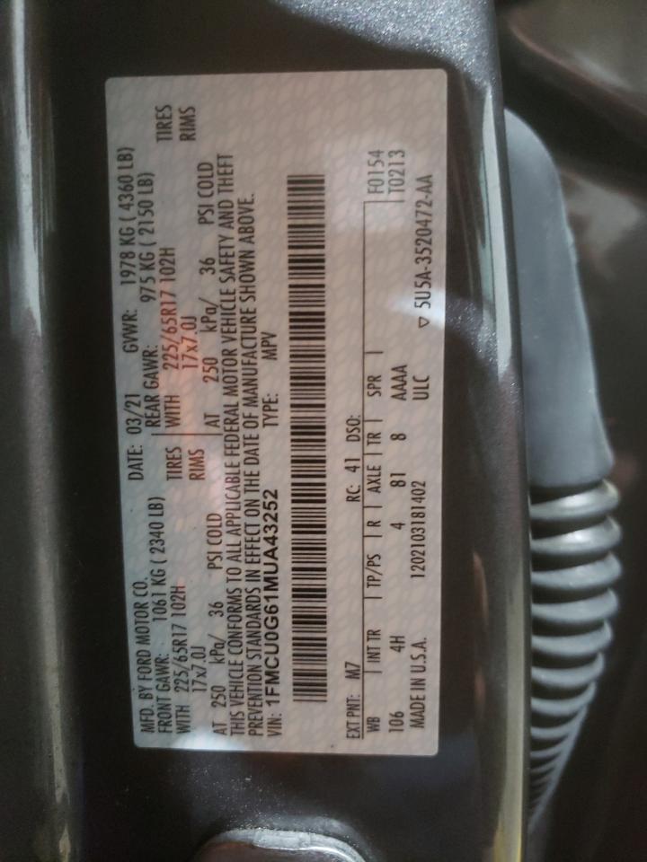 1FMCU0G61MUA43252 2021 Ford Escape Se