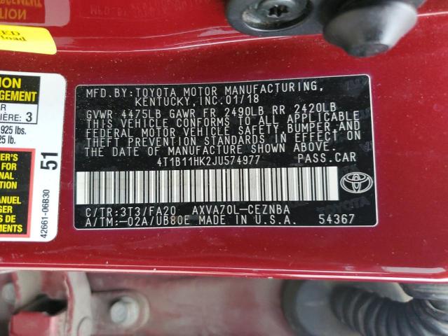 VIN 4T1B11HK2JU574977 2018 Toyota Camry, L no.12