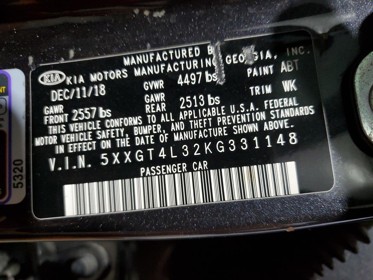 5XXGT4L32KG331148 2019 Kia Optima Lx