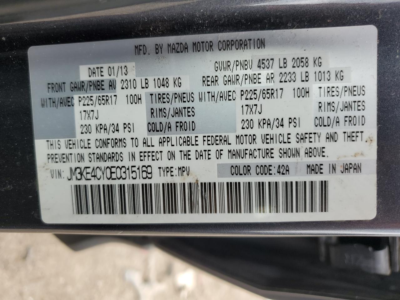 JM3KE4CY0E0315169 2014 Mazda Cx-5 Touring