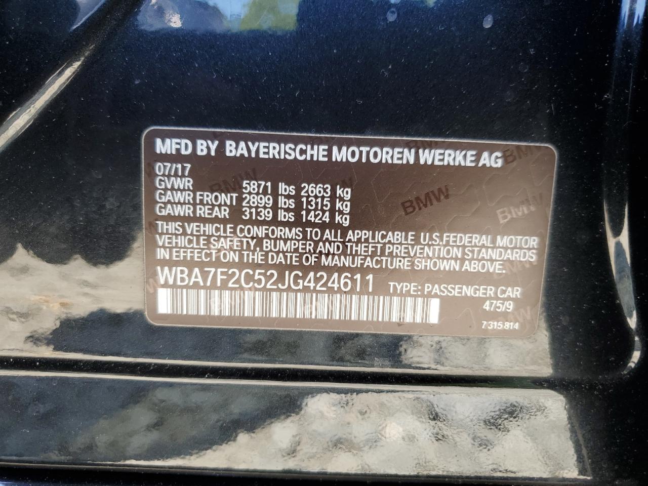 WBA7F2C52JG424611 2018 BMW 750 Xi