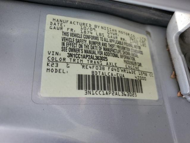 2010 Nissan Versa S VIN: 3N1CC1AP2AL363025 Lot: 55292124