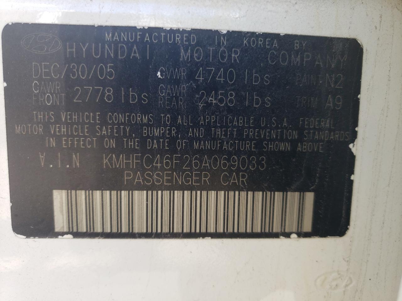 KMHFC46F26A069033 2006 Hyundai Azera Se