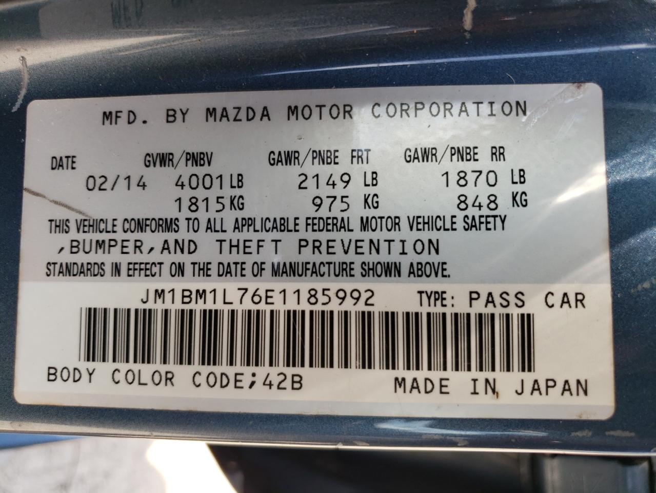 JM1BM1L76E1185992 2014 Mazda 3 Touring