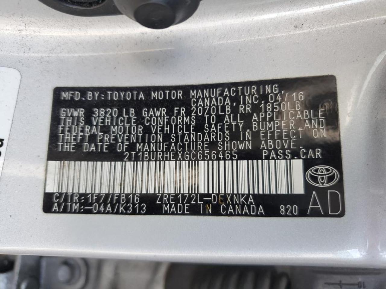 2T1BURHEXGC656465 2016 Toyota Corolla L