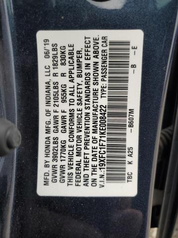 19XFC1F71KE008422 2019 HONDA CIVIC - Image 12