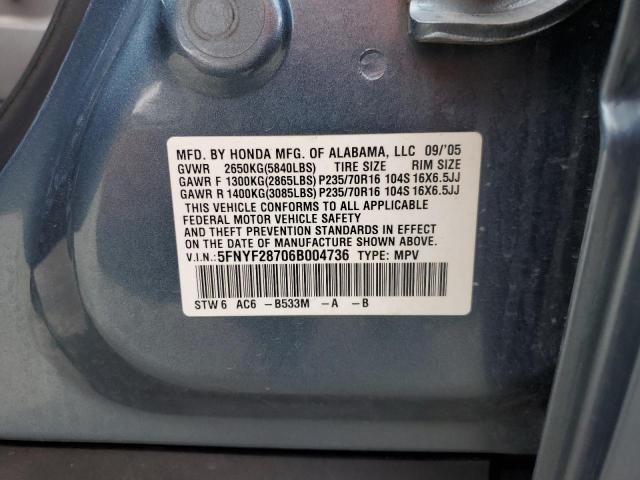 2006 Honda Pilot Ex VIN: 5FNYF28706B004736 Lot: 56425914