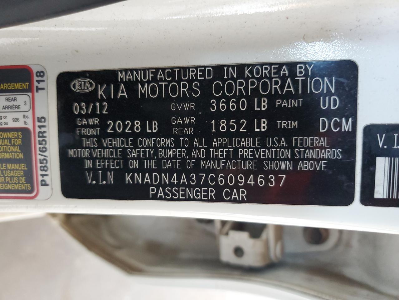 KNADN4A37C6094637 2012 Kia Rio Ex