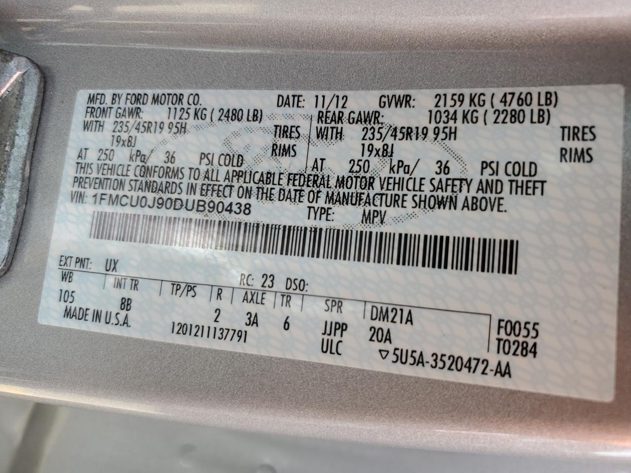 1FMCU0J90DUB90438 2013 Ford Escape Titanium