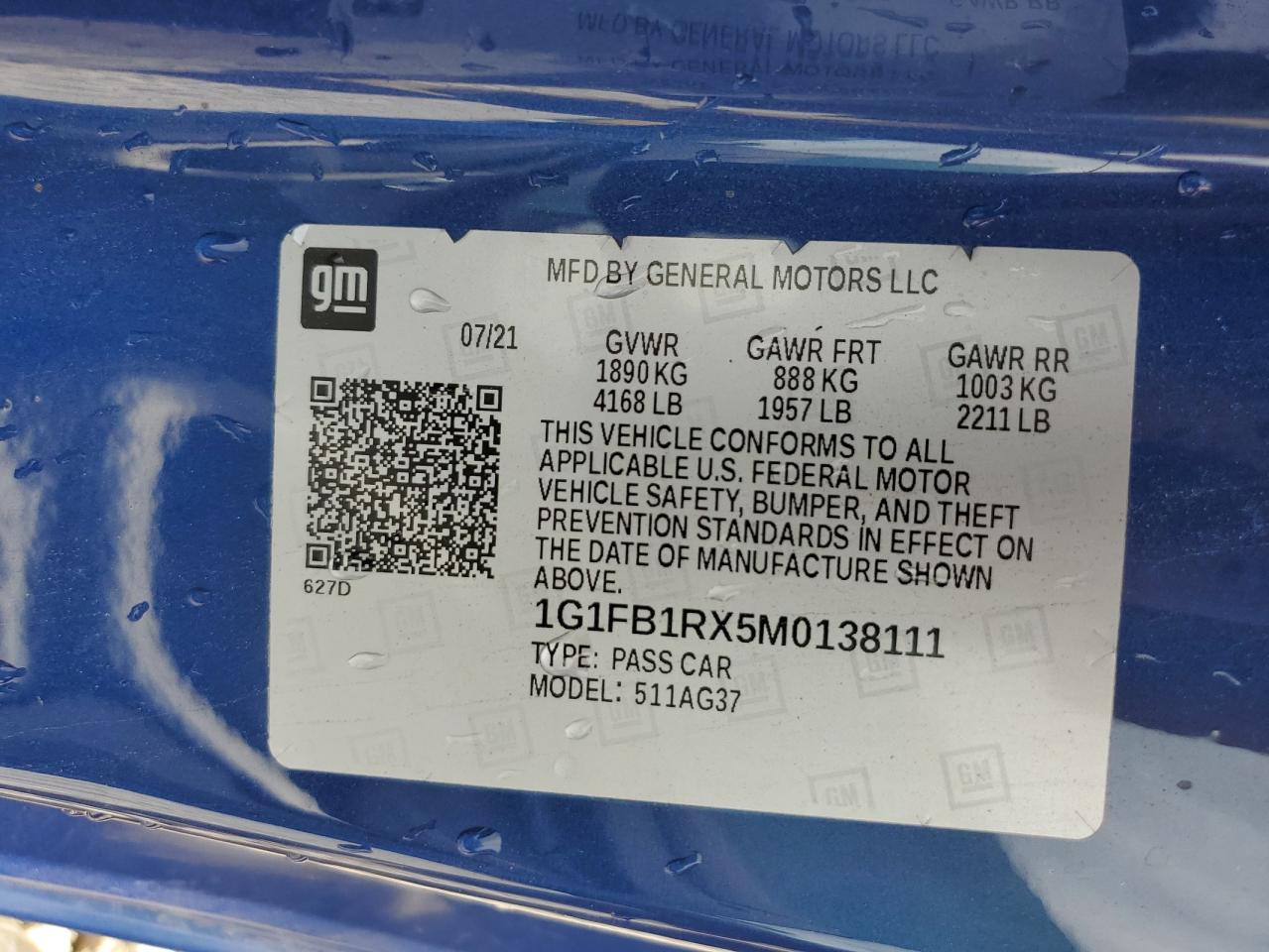 1G1FB1RX5M0138111 2021 Chevrolet Camaro Ls