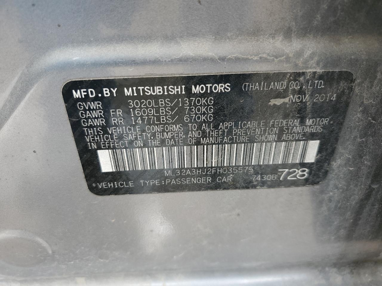 ML32A3HJ2FH035575 2015 Mitsubishi Mirage De