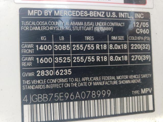 2006 Mercedes-Benz Ml 500 VIN: 4JGBB75E96A078999 Lot: 55412804