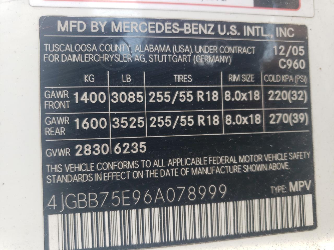 4JGBB75E96A078999 2006 Mercedes-Benz Ml 500