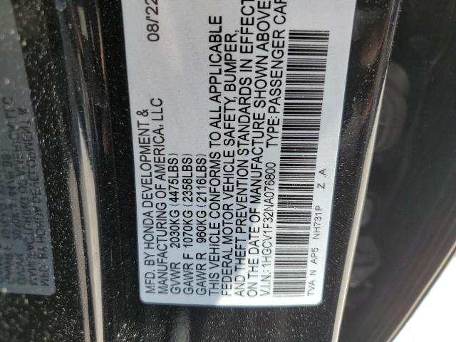 2022 Honda Accord Sport VIN: 1HGCV1F32NA076800 Lot: 56682344