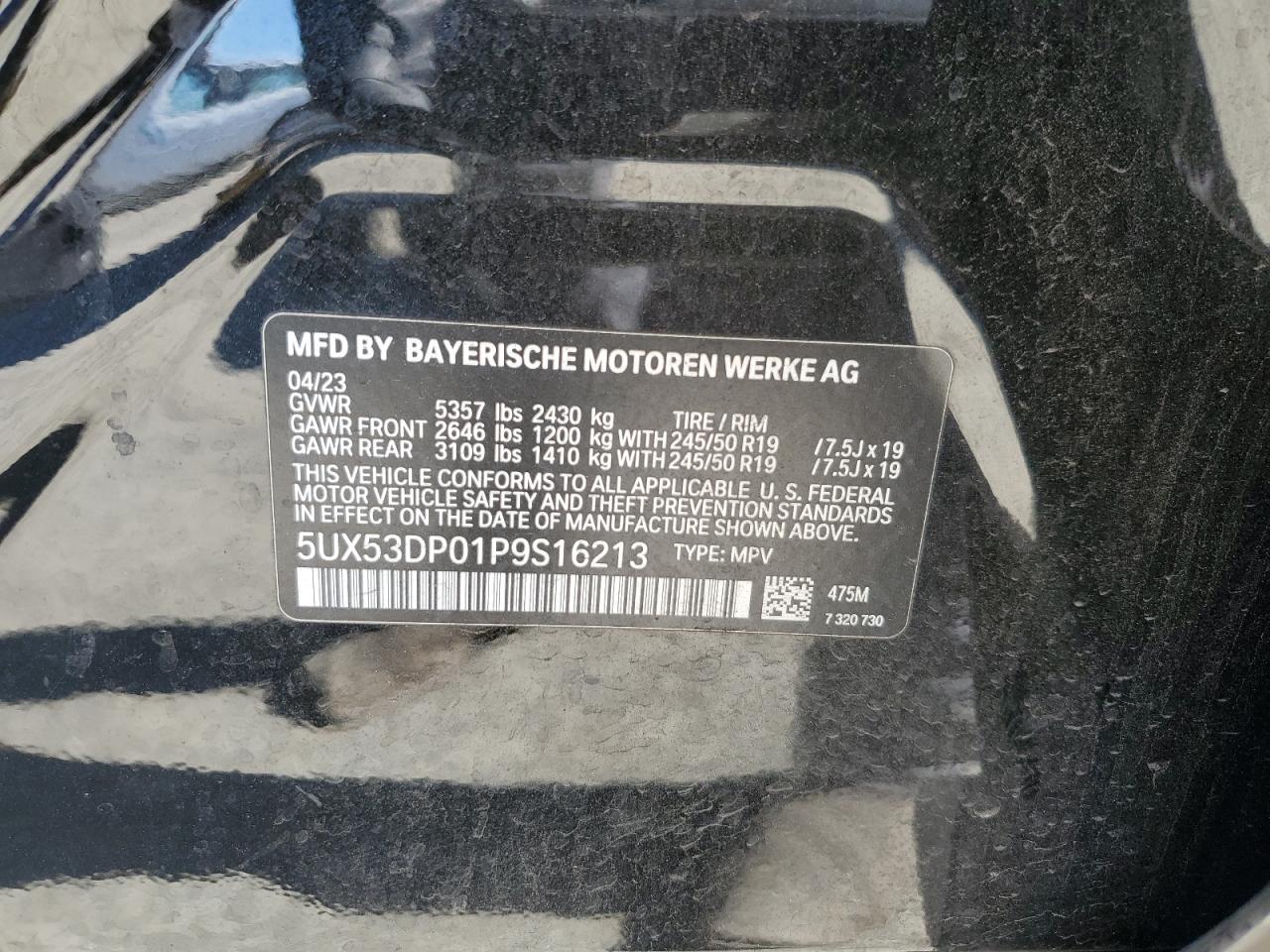 5UX53DP01P9S16213 2023 BMW X3 xDrive30I