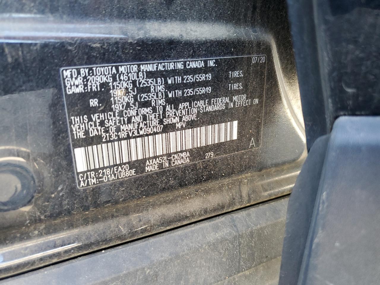 2T3C1RFV3LW090407 2020 Toyota Rav4 Xle Premium