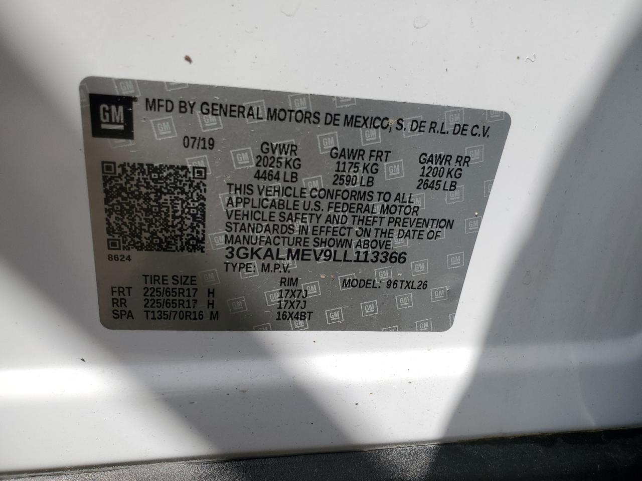 3GKALMEV9LL113366 2020 GMC Terrain Sle