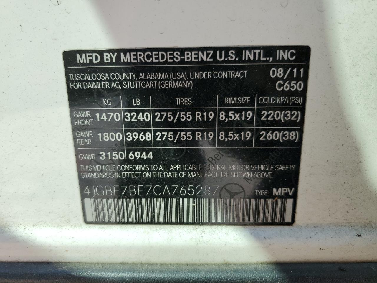 4JGBF7BE7CA765287 2012 Mercedes-Benz Gl 450 4Matic