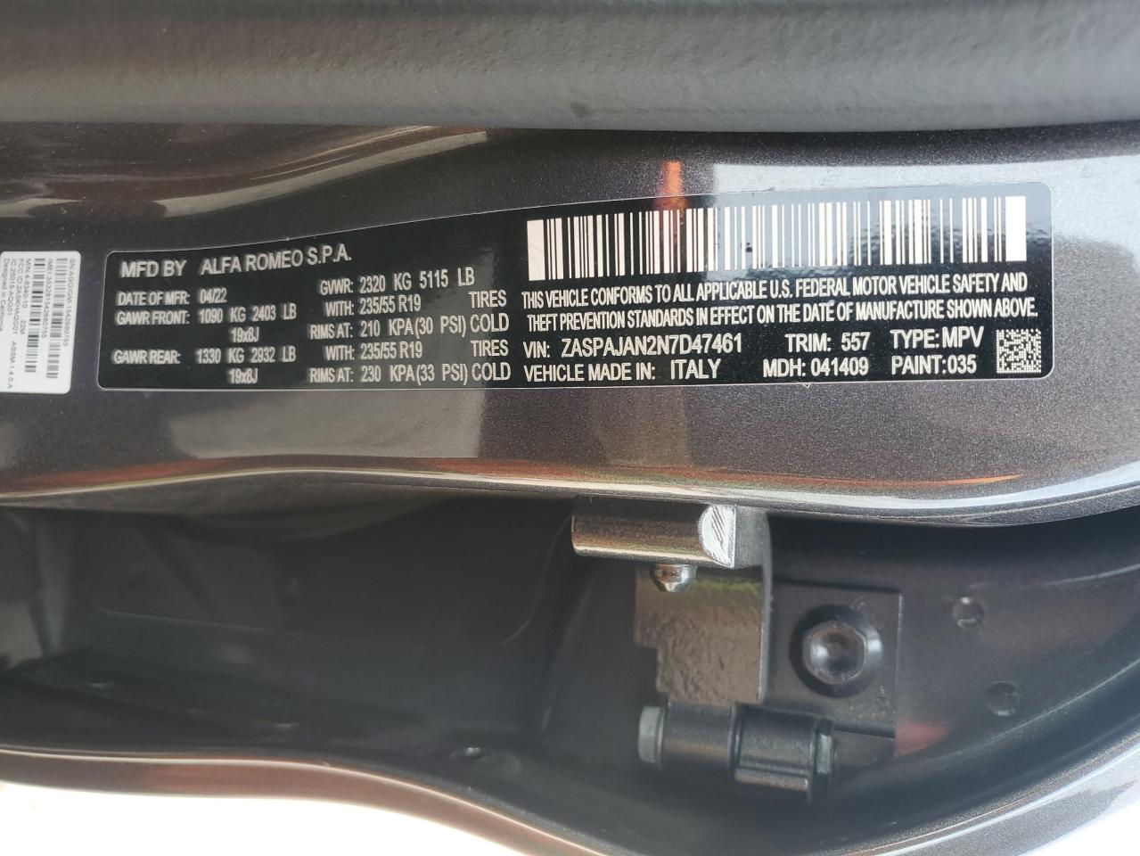 ZASPAJAN2N7D47461 2022 Alfa Romeo Stelvio