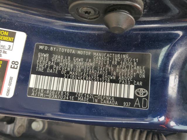 2011 Toyota Corolla Base VIN: 2T1BU4EE8BC551228 Lot: 55344824