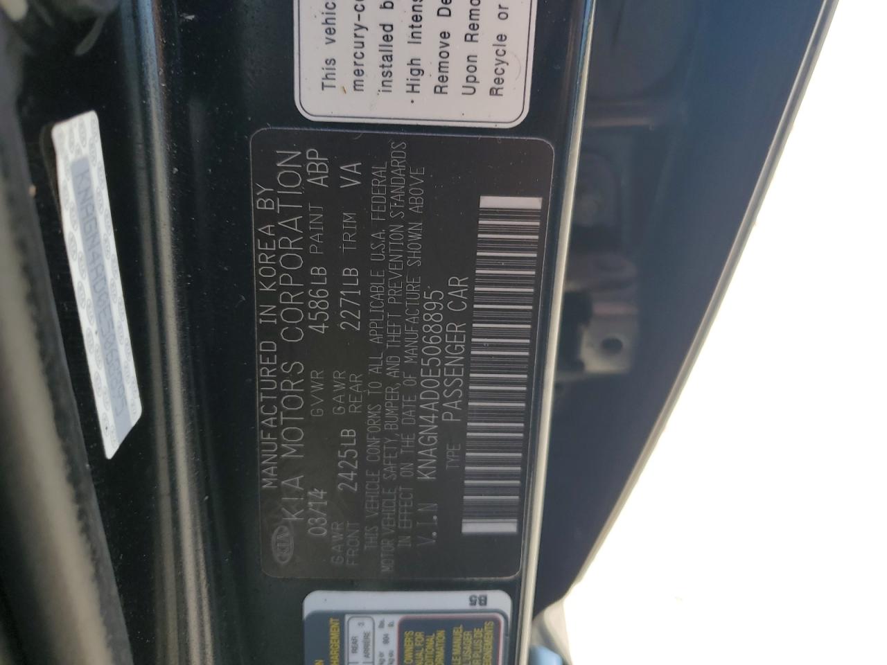 KNAGN4AD0E5068895 2014 Kia Optima Hybrid