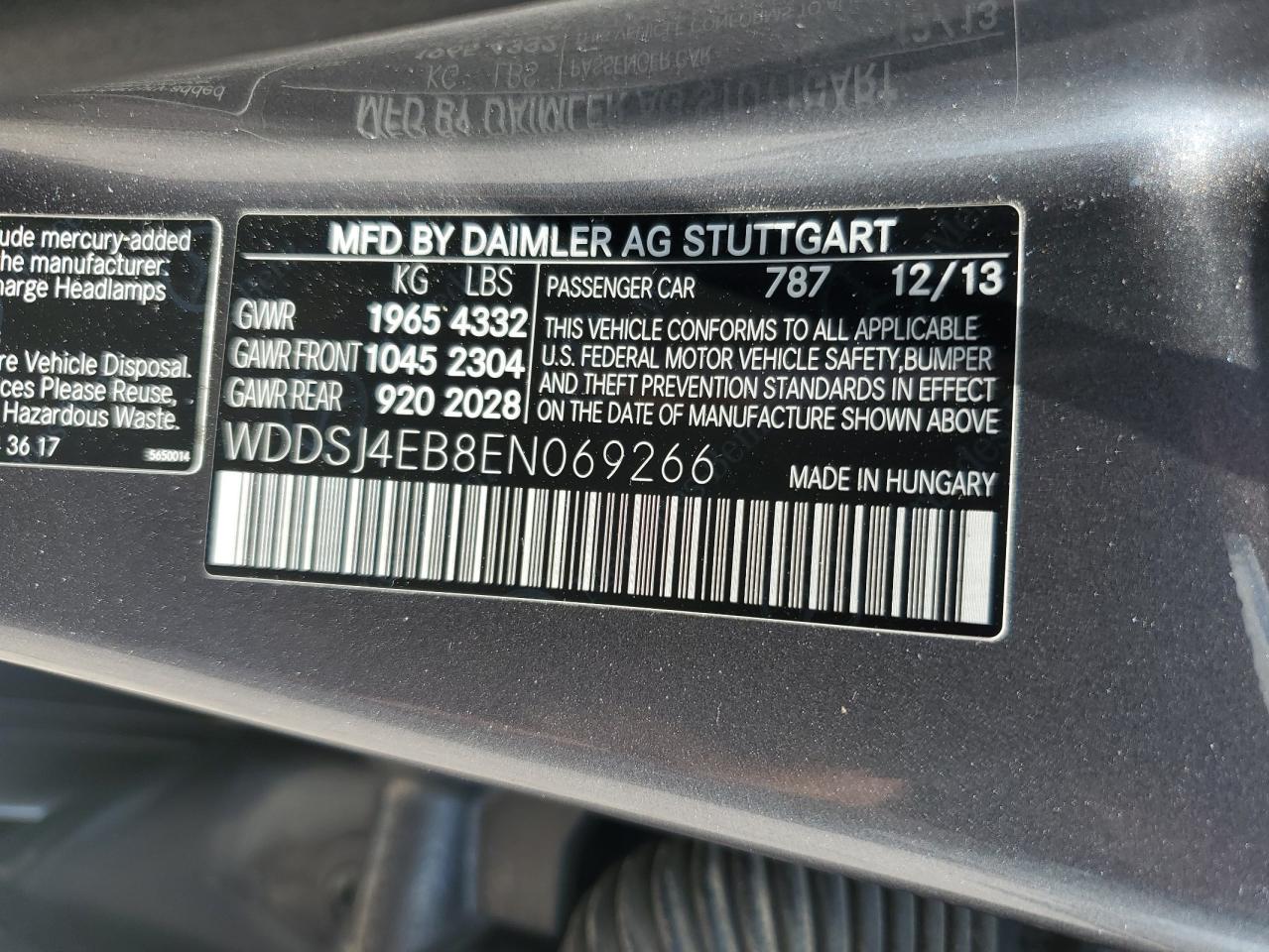 WDDSJ4EB8EN069266 2014 Mercedes-Benz Cla 250