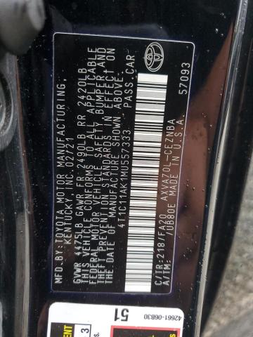 VIN 4T1C11AK1MU557333 2021 Toyota Camry, LE no.12