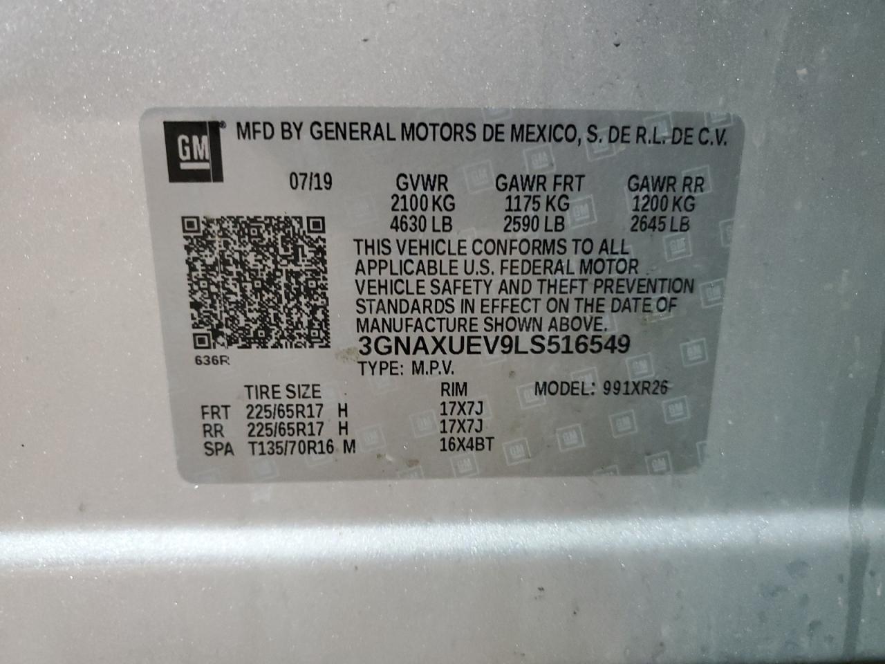 2020 Chevrolet Equinox Lt vin: 3GNAXUEV9LS516549